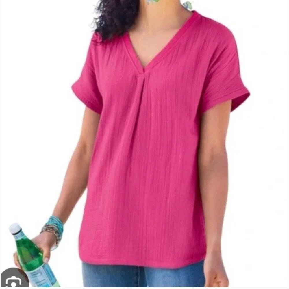 Soft Surroundings Pink Gauze Short Sleeve Top